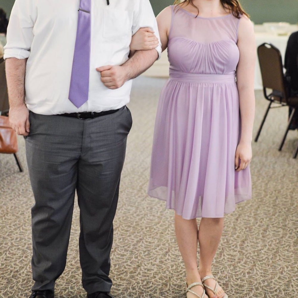 Short Purple David’s Bridal Bridesmaid Dress